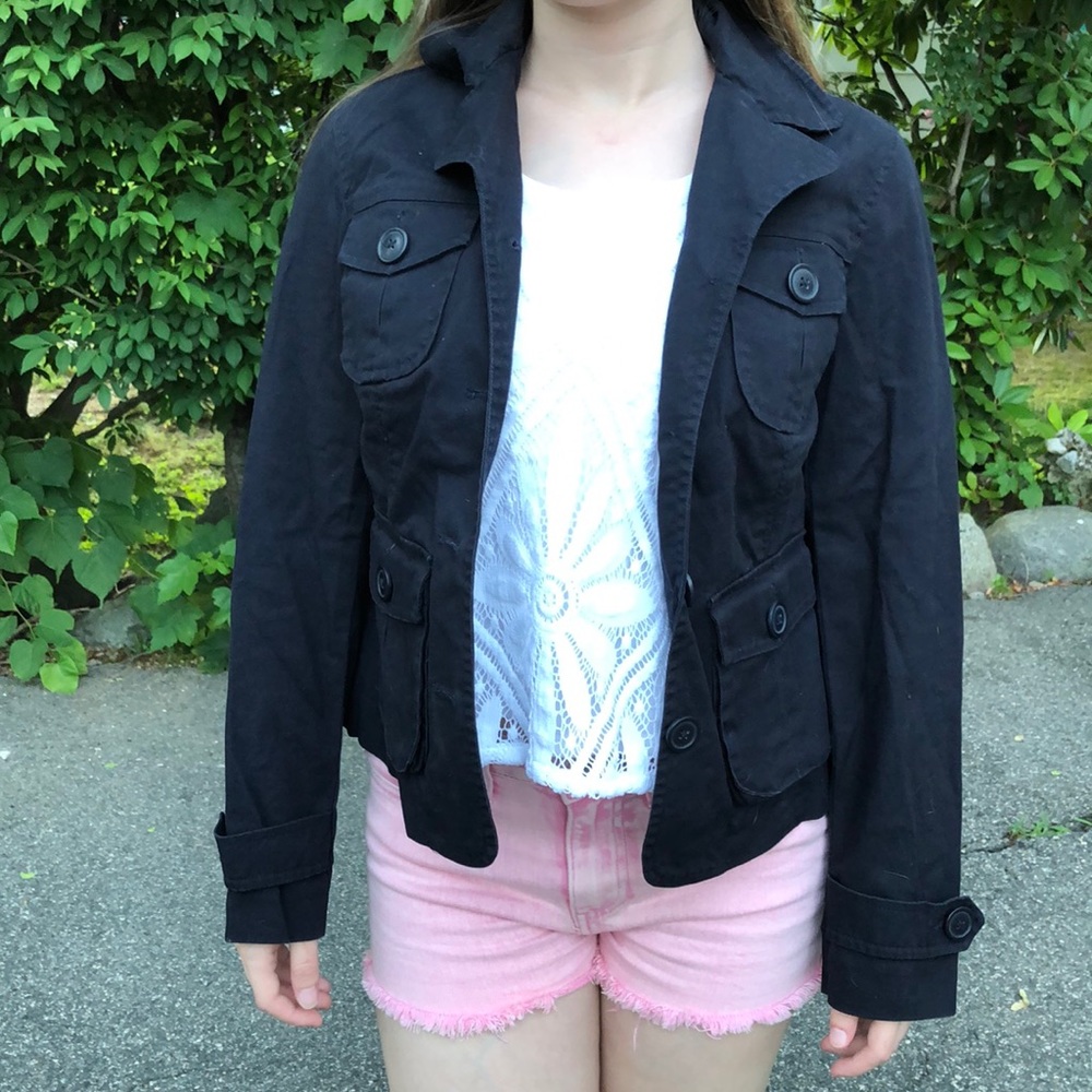 Talbots Petites P4 navy twill cargo jacket - Picture 1 of 5